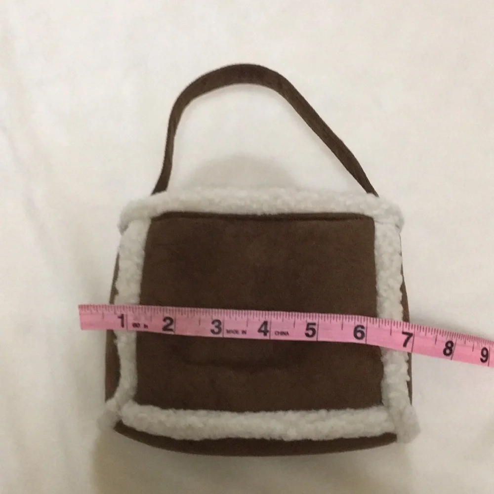 Faux Sherpa Mini Tote Bag Brown - Picture 4 of 5